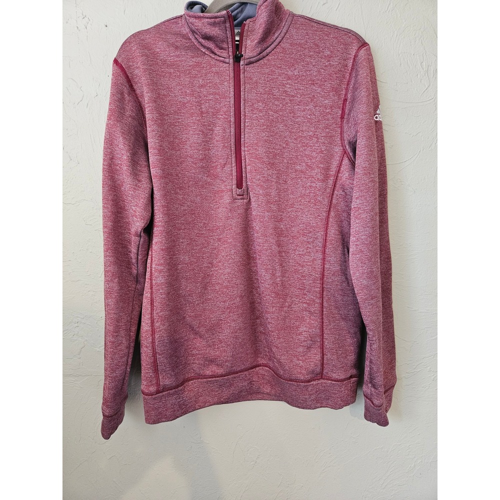 Adidas Men's Heathered Red Quarter Zip Pullover Sweatshirt Athletic Top
